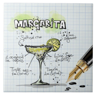 Margarita Recipe Drawing Bar Ceramic Tile