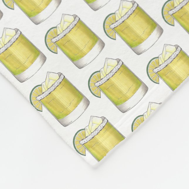 Margarita Summer Cocktail Mixed Drink Lime Green Fleece Blanket (Corner)