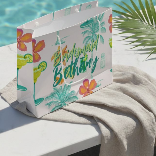 Margarita Veil Tropical Bachelorette Large Gift Bag (Margarita Veil Tropical Bridesmaid Large Gift Bag)