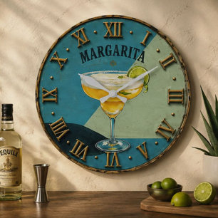 Margarita Vintage Cocktail Home Bar Large Clock