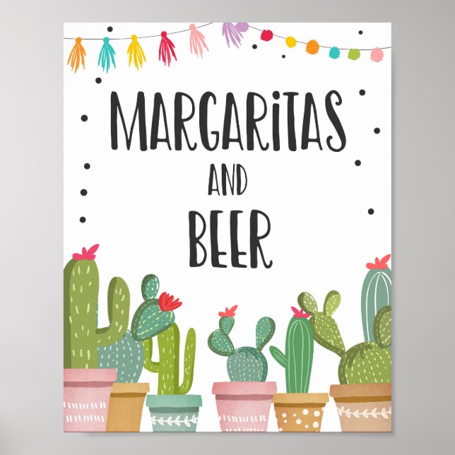 Margaritas and Beers Bar Cactus Fiesta Table Sign (Front)