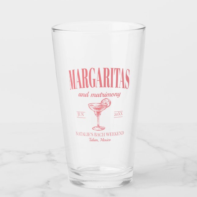 Margaritas And Matrimony Personalised Bachelorette Glass (Front)