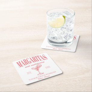 Margaritas And Matrimony Personalised Bachelorette Square Paper Coaster