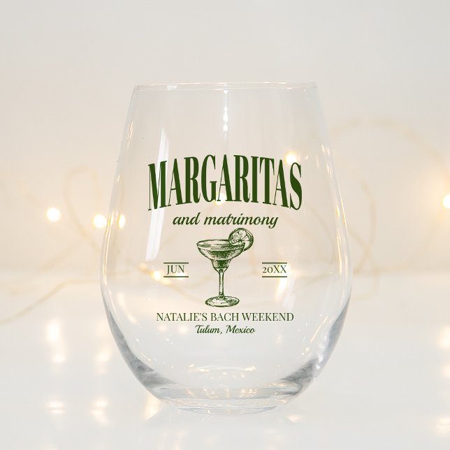 Margaritas And Matrimony Personalised Bachelorette Stemless Wine Glass (Creator Uploaded)
