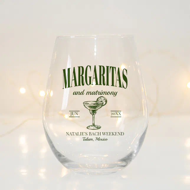 Margaritas And Matrimony Personalised Bachelorette Stemless Wine Glass