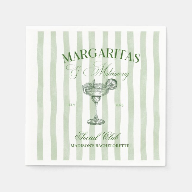 Margaritas and Matrimony Striped Bachelorette Napkin (Front)