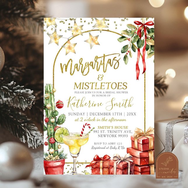 Margaritas and Mistletoe Cactus Bridal Shower Invitation (Creator Uploaded)