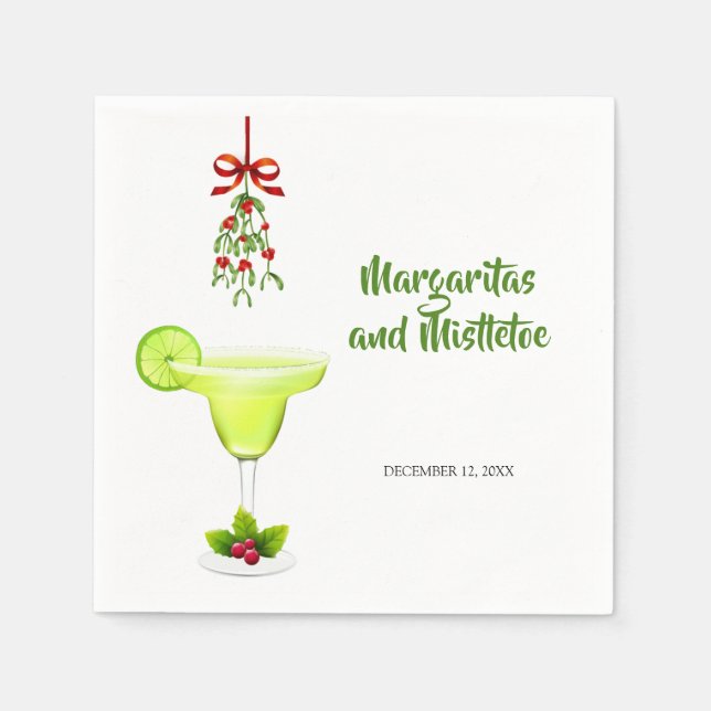 Margaritas and Mistletoe Christmas Napkin (Front)