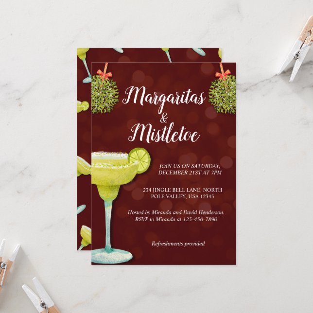 Margaritas and Mistletoe Christmas Party Cocktails Invitation (Front/Back In Situ)