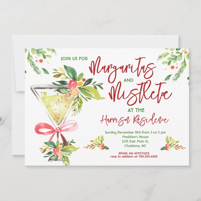 Margaritas and Mistletoe Christmas Party Invite (Front)