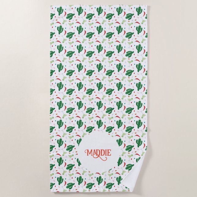 Margaritas, Chilli Peppers, and Cactus Fiesta Beach Towel (Front)