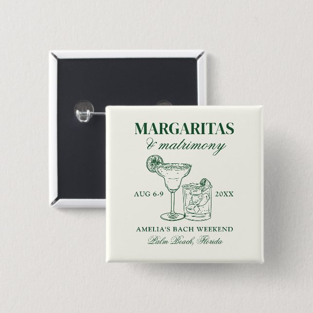 Margaritas & Matrimony Bachelorette Weekend 15 Cm Square Badge (Front & Back)