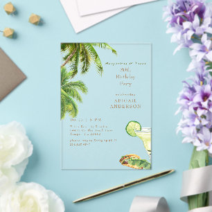 Margaritas & Tacos Tropical Birthday Party Acrylic Invitations