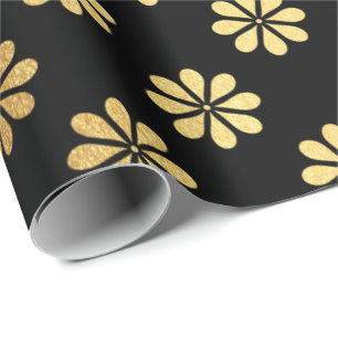 Margerite Flower Gold Petals Black Elegant Wrapping Paper