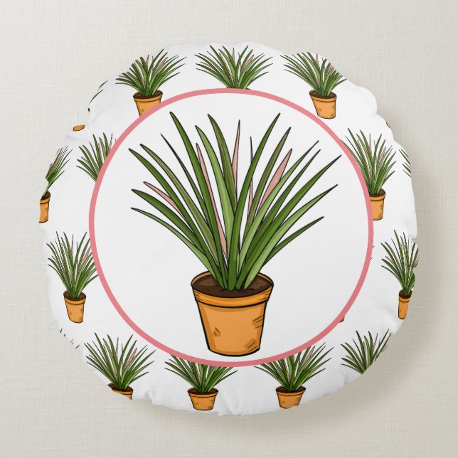 Marginata Hand drawn Plant Round Cushion (Front)