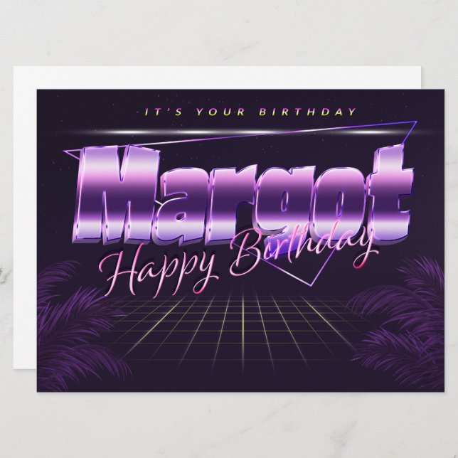 Margot Name First Name lilac retro card birthday (Front/Back)