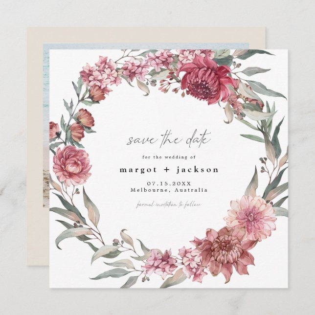 MARGOT Square Dusty Rose Blush Photo Save the Date Invitation (Front/Back)