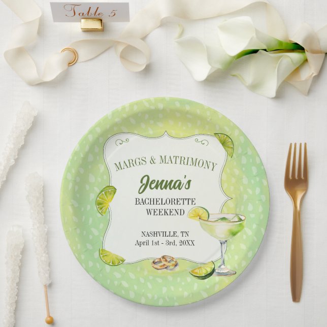 Margs and Matrimony Bachelorette Party  Paper Plate (Wedding)