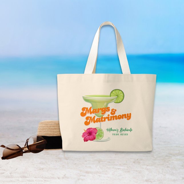 Margs And Matrimony Bachelorette party weekend Large Tote Bag (Creator Uploaded)