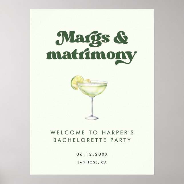 Margs and Matrimony Bachelorette Party Welcome Poster (Front)