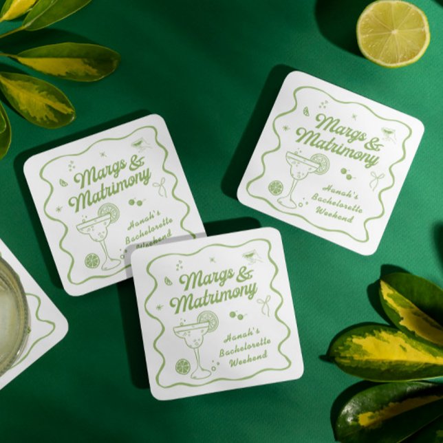 Margs and Matrimony Bachelorette Square Paper Coaster (Creator Uploaded)
