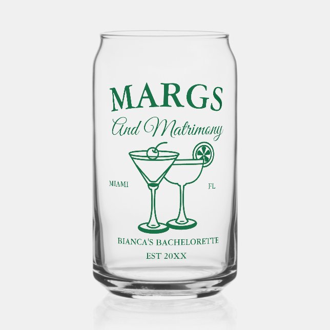Margs and Matrimony  Beach Bachelorette party  Can Glass (Front)