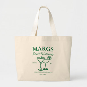 Margs and Matrimony Beach Bachelorette party Large Tote Bag