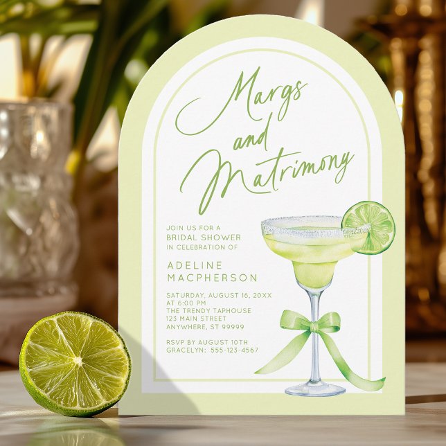 Margs And Matrimony Bridal Shower Invitation (Shown on a 5" x 7" invitation with Arch Corner Style)