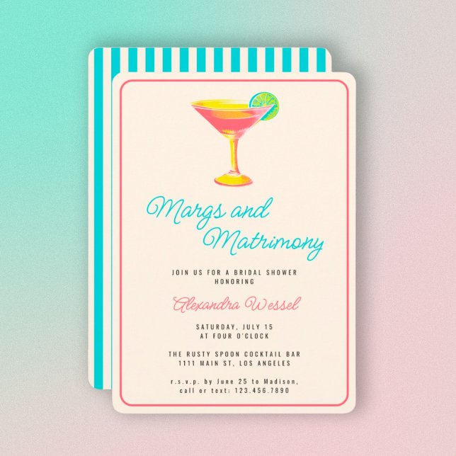 Margs and Matrimony Cocktails Retro Bridal Shower Invitation (Creator Uploaded)