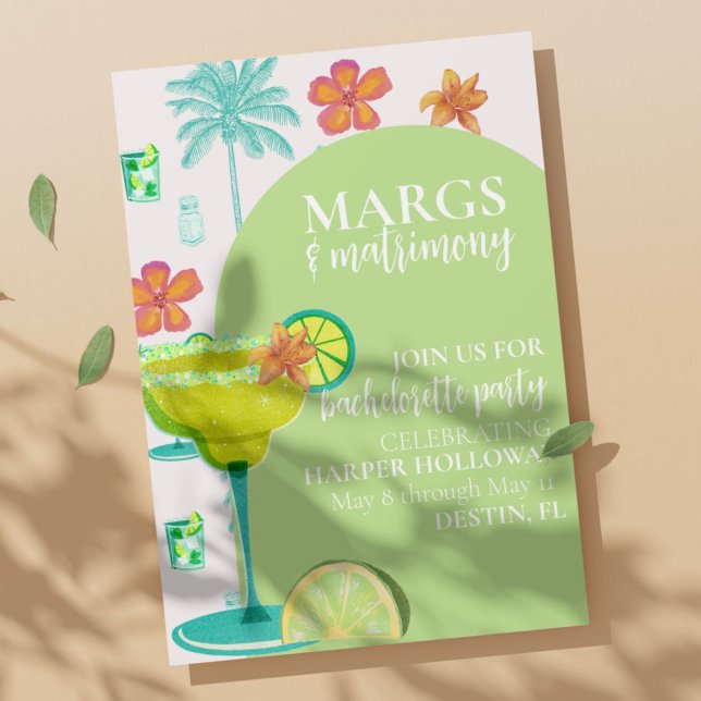 Margs and Matrimony Green Fiesta Bachelorette Invitation (Get the party started with our Margs & Matrimony bachelorette party invitations! )
