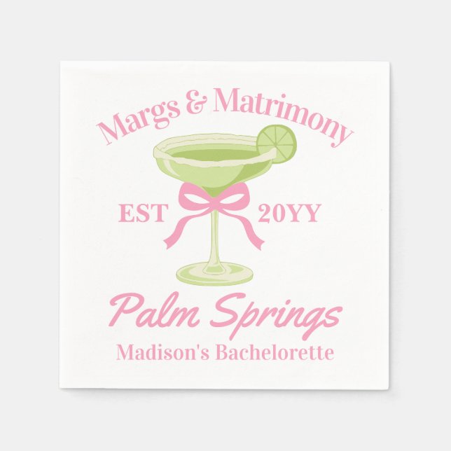 Margs and Matrimony Margaritas Bachelorette Party Napkin (Front)