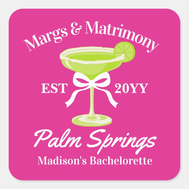 Margs and Matrimony Margaritas Bachelorette Party Square Sticker (Front)
