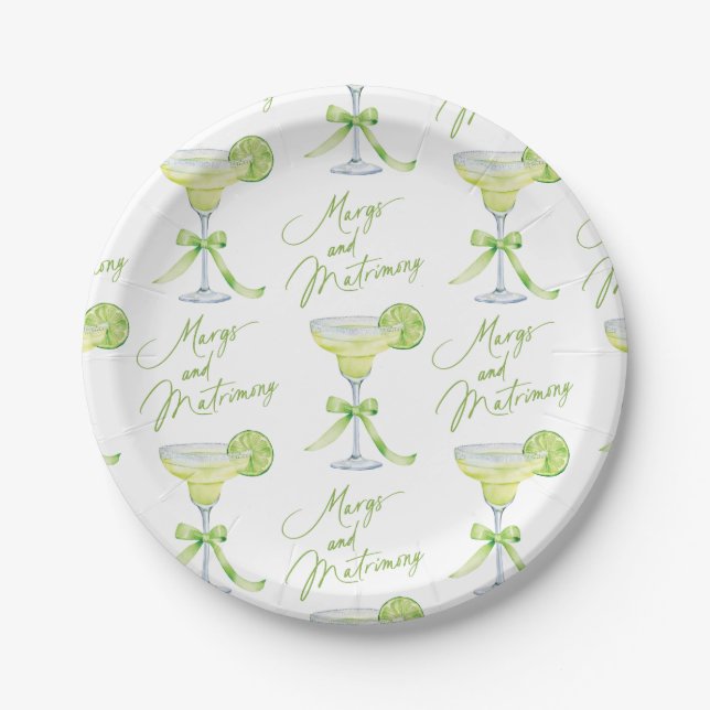 Margs And Matrimony Patterned Bridal Shower Paper Plate (Front)