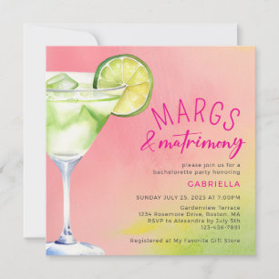 Margs and Matrimony Pink Green Bachelorette Party Invitation