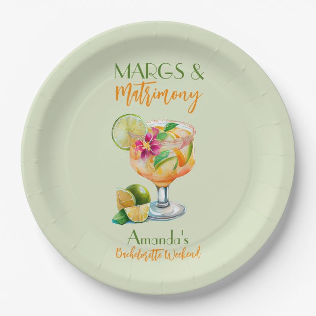 Margs and Matrimony Tequila & Fiesta Bachelorette Paper Plate (Front)