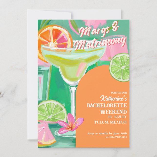 Margs & Matrimony Bachelorette Weekend Itinerary Invitation (Front)