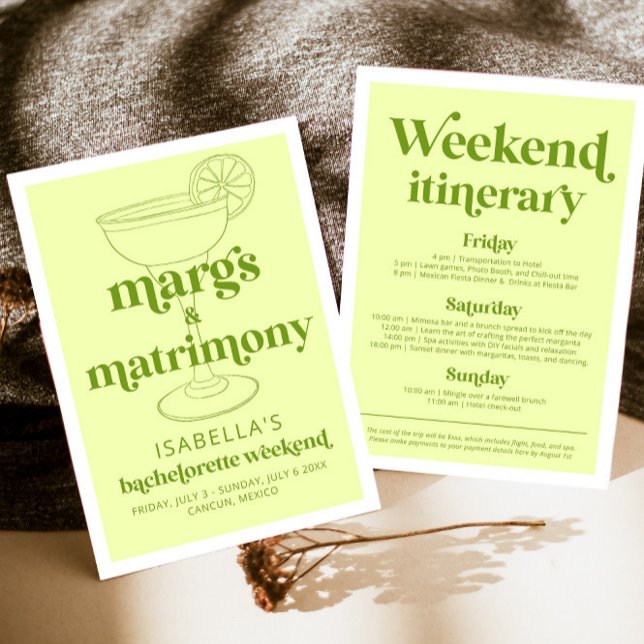 Margs & Matrimony Bachelorette Weekend Itinerary Invitation (Creator Uploaded)