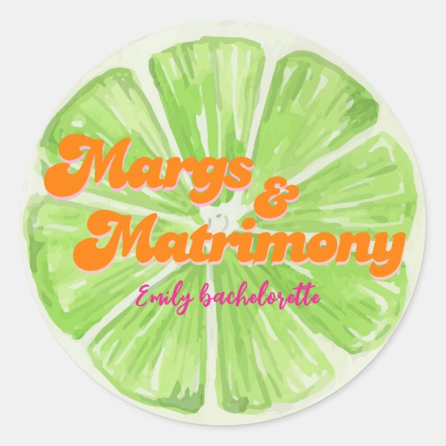 Margs & Matrimony Bachelorette Weekend party Classic Round Sticker (Front)