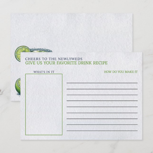 Margs & Matrimony Bridal Shower Drink Recipe Enclosure Card (Front/Back)