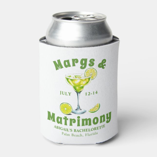 Margs & Matrimony cocktail lime green bachelorette Can Cooler (Can Front)