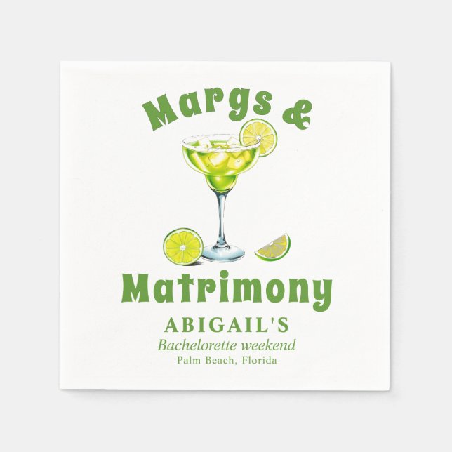 Margs & Matrimony cocktail lime green bachelorette Napkin (Front)