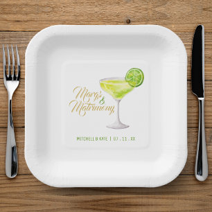 Margs & Matrimony Green & Gold Bridal Shower Paper Plate