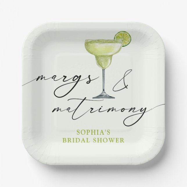 Margs & Matrimony Green Lime Bridal Shower Paper Plate (Front)