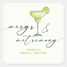 Margs & Matrimony Green Lime Bridal Shower Square Sticker