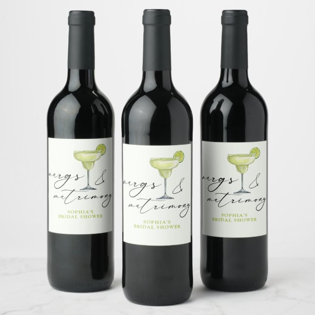 Margs & Matrimony Green Lime Bridal Shower Wine Label (Bottles)