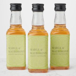 Margs & Matrimony Lime Green Bachelorette Party Liquor Bottle Label