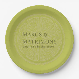 Margs & Matrimony Lime Green Bachelorette Party Paper Plate