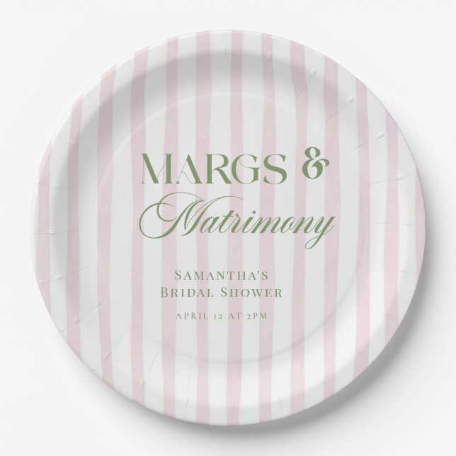 Margs & Matrimony Lime Margarita Bridal Shower Paper Plate (Front)