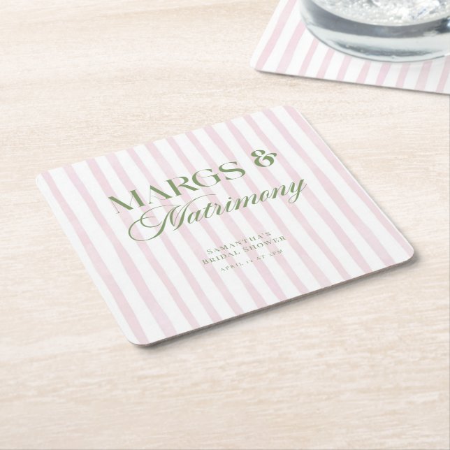 Margs & Matrimony Lime Margarita Bridal Shower Square Paper Coaster (Angled)