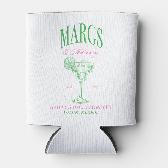 Margs Matrimony Personalised Bachelorette Can Cooler (Front)